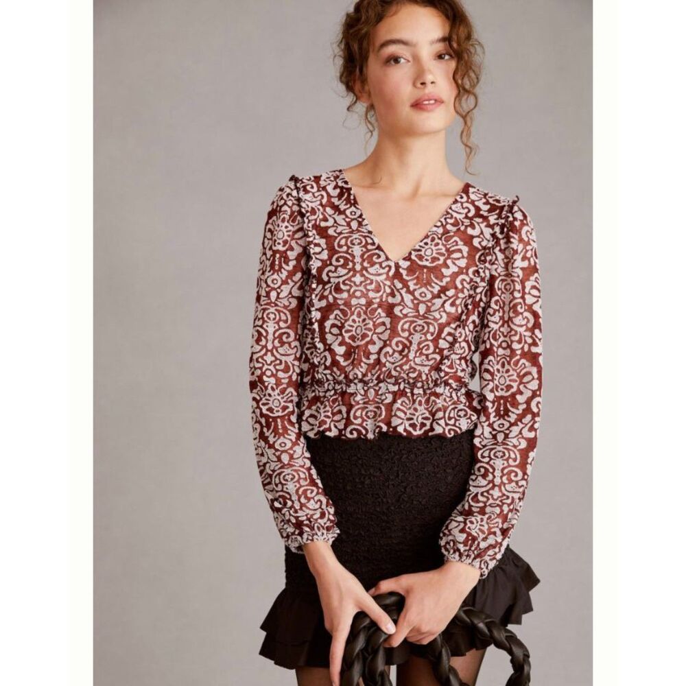 Anthropologie | Jacquard Peasant Blouse | Size L